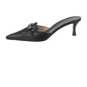 Gucci Black Leather Mules with Silver Horse Bit Hardware NIB Size 9.